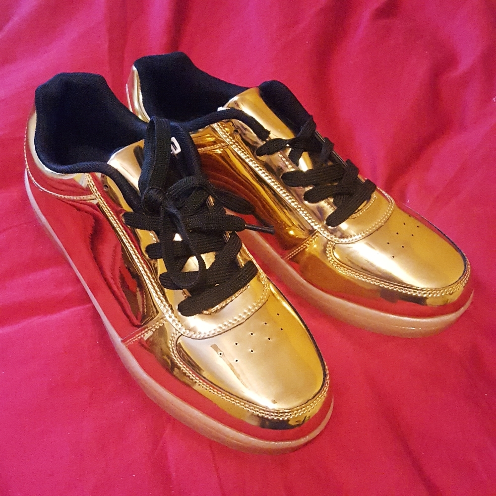 Gold Metallic Sneakers Light Up Flashing Sole 11